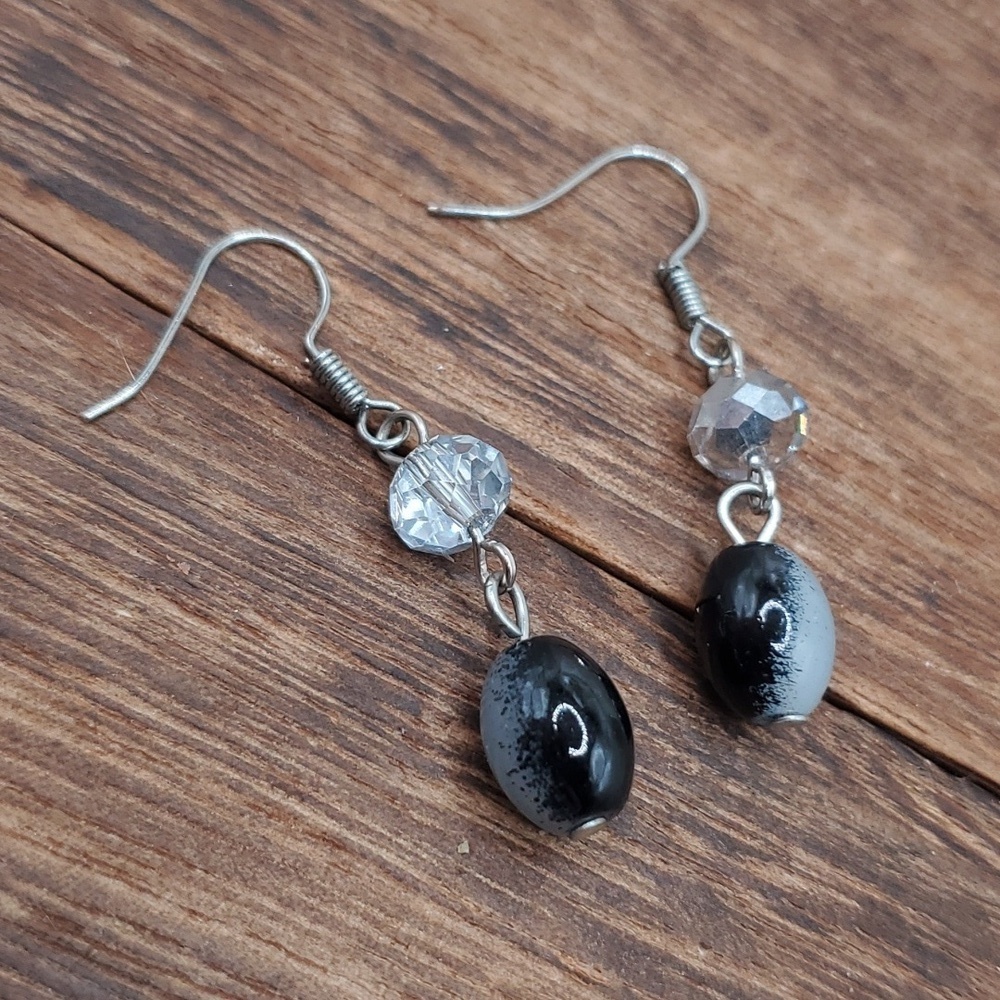 E534 smokey artisan glass orb dangle earrings